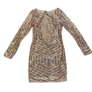 L’atiste by Ami Rose Gold Sequin Open Back Fitted Mini Dress  Size Medium